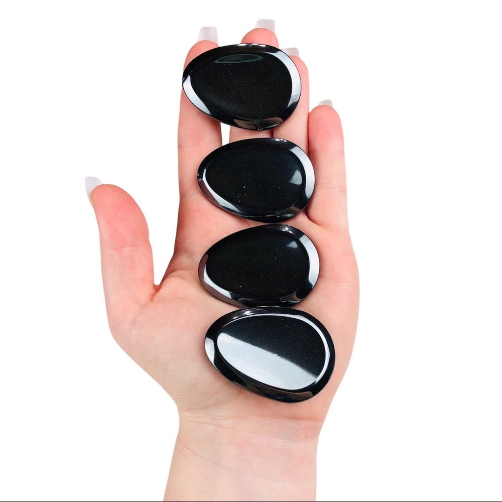 Obsidian worry stone thumb stone palm stone oval rock healing crystal gift - Picture 2 of 4